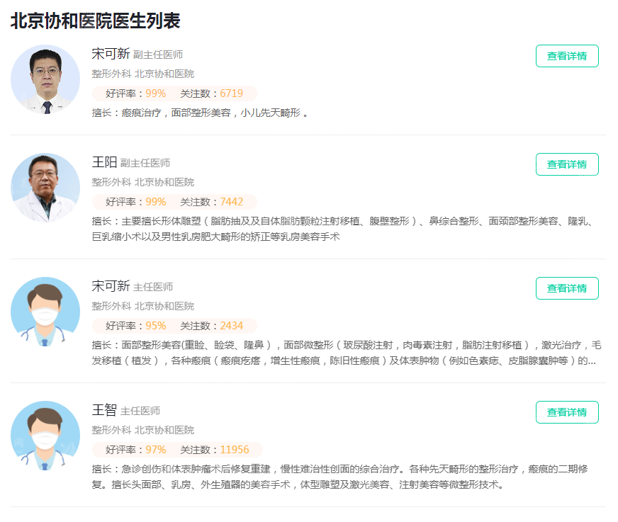 北京協(xié)和醫(yī)院整形外科醫(yī)生一覽表